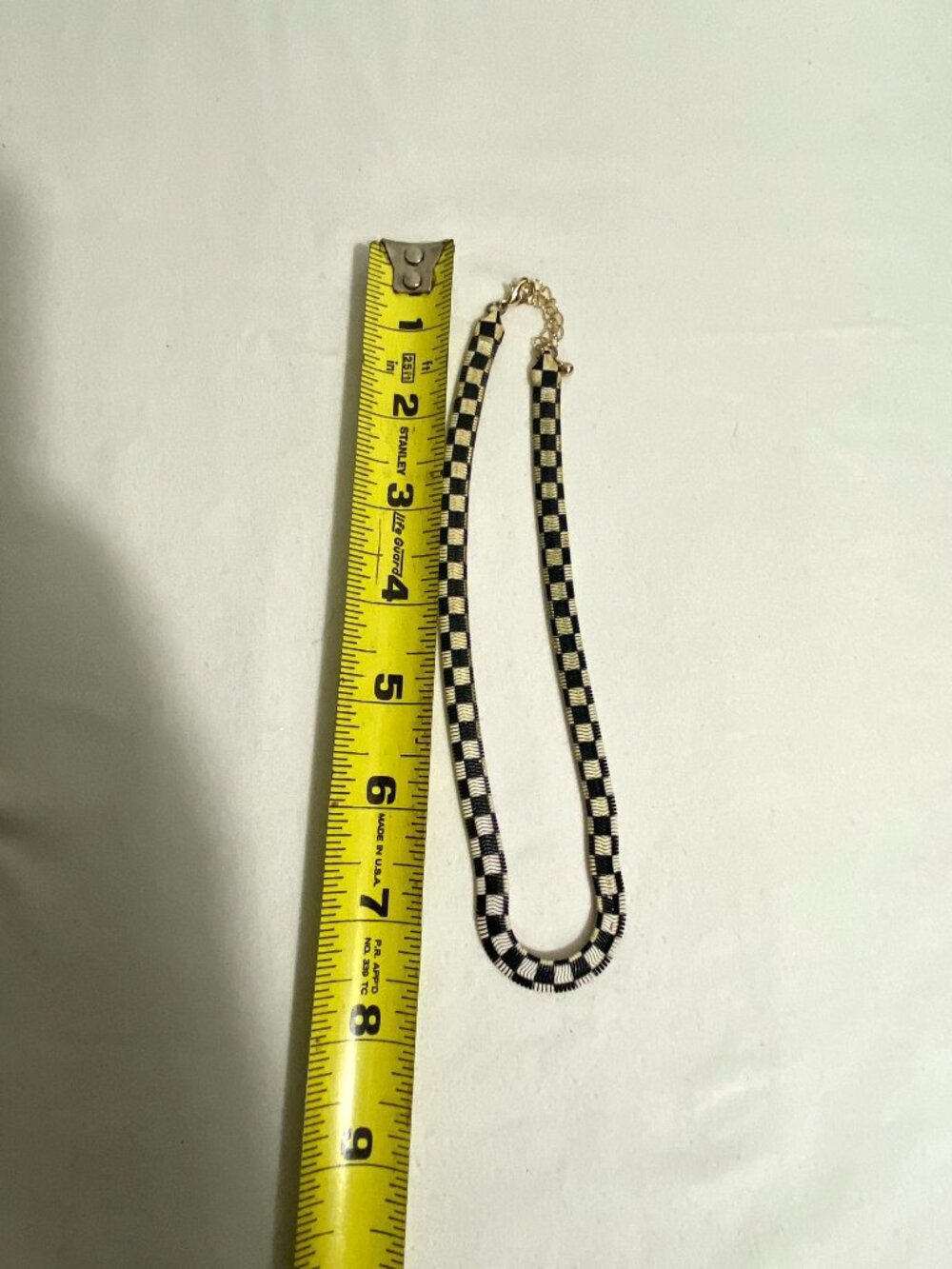Black White Checkered Bracelet Gold Tone Chain Adjustable 14" Y2K Retro